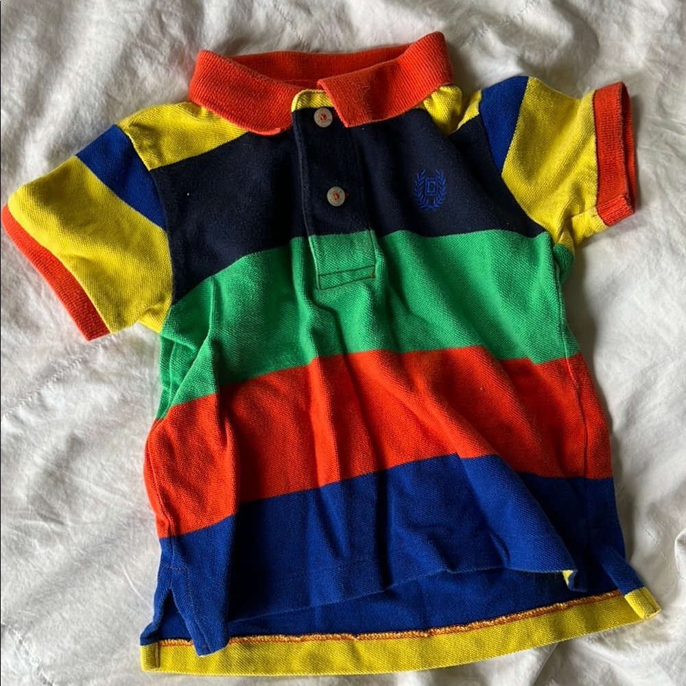 Chaps 100% Cotton Red and Yellow Striped Polo Shirt
